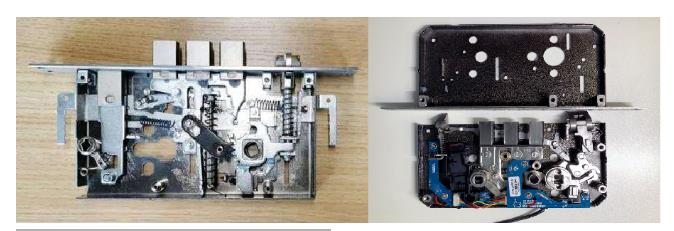 Mechanical mortise lock and electronic mortise lock inside constructure compare