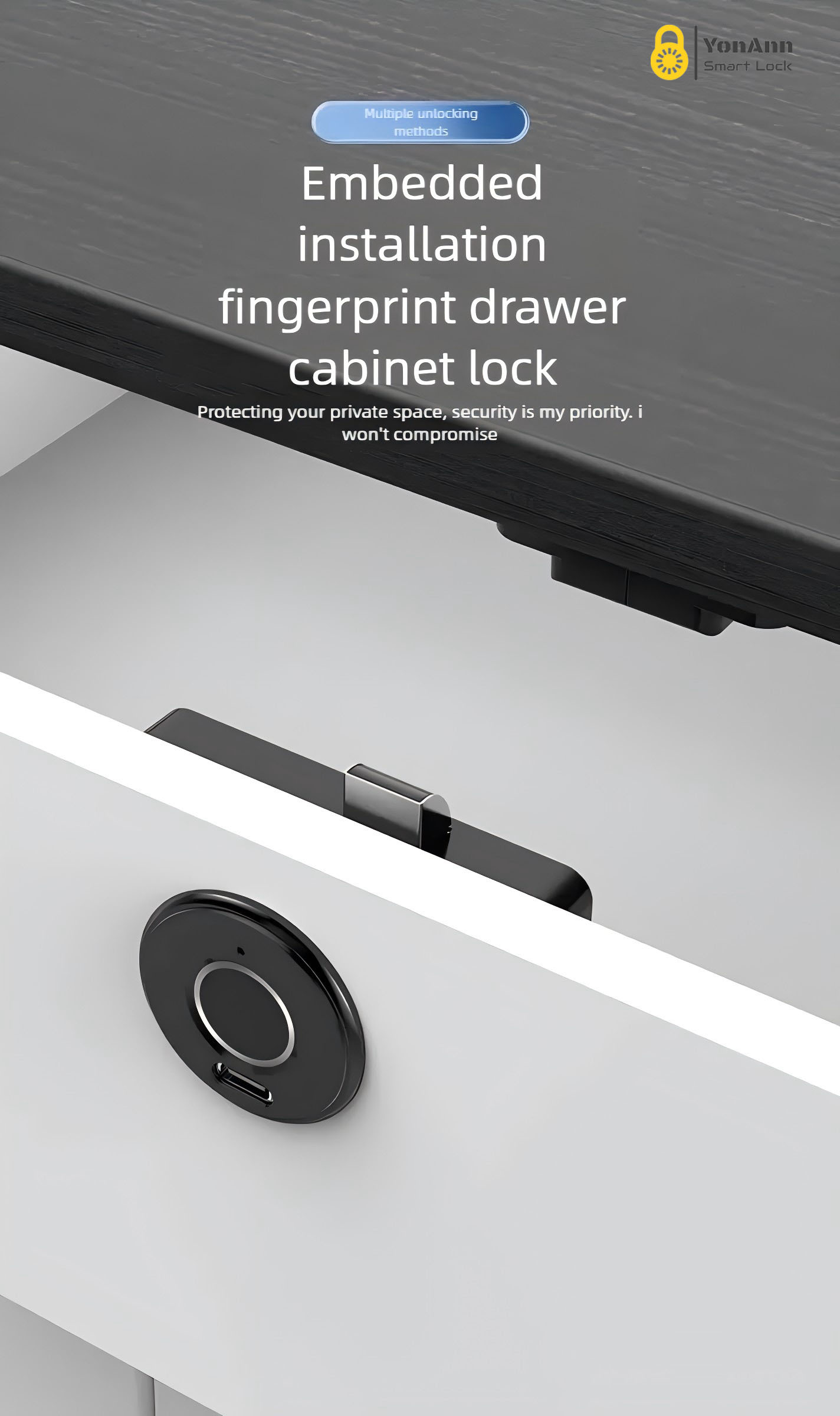 Cerradura de armario con lector de huellas dactilares compatible con Tuya | Desbloqueo multimodo, alimentación de emergencia tipo C