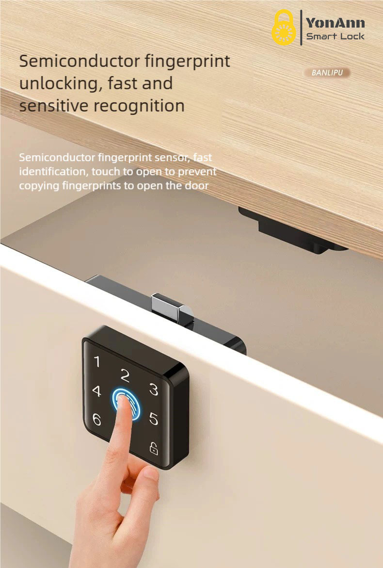 Cerradura inteligente para armarios Tuya con lector de huellas dactilares: control mediante aplicación, contraseña, NFC y desbloqueo multiacceso.