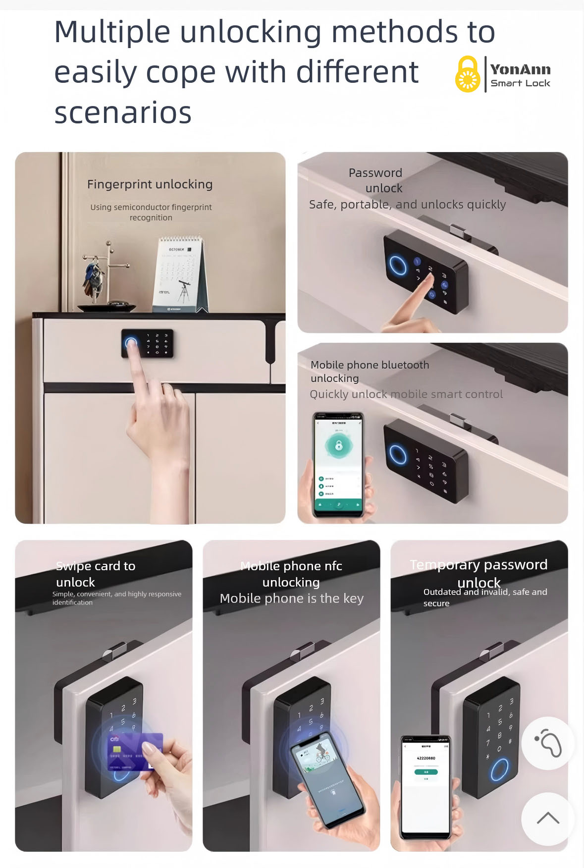 Cerradura inteligente para armarios Tuya con lector de huellas dactilares: control mediante aplicación, contraseña, NFC y desbloqueo multiacceso.