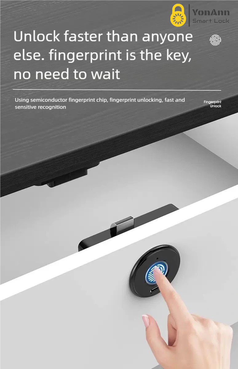 Cerradura de armario con lector de huellas dactilares compatible con Tuya | Desbloqueo multimodo, alimentación de emergencia tipo C