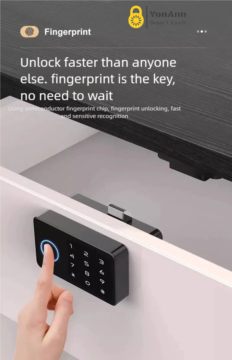 Cerradura inteligente para armarios Tuya con lector de huellas dactilares: control mediante aplicación, contraseña, NFC y desbloqueo multiacceso.