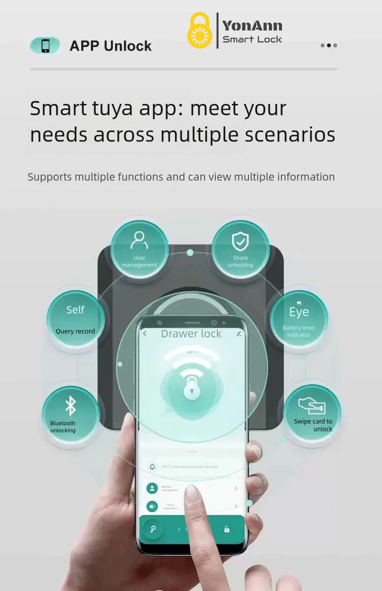 Cerradura inteligente para armarios con aplicación Tuya | Huella dactilar + Bluetooth + RFID