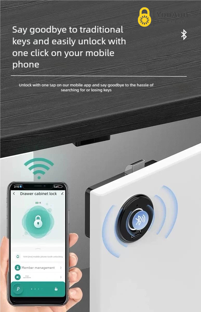 Cerradura de armario con lector de huellas dactilares compatible con Tuya | Desbloqueo multimodo, alimentación de emergencia tipo C