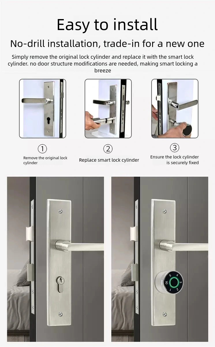 Keyless Tuya Smart Lock Cylinder with Fingerprint, App, Temporary Code & Card Access