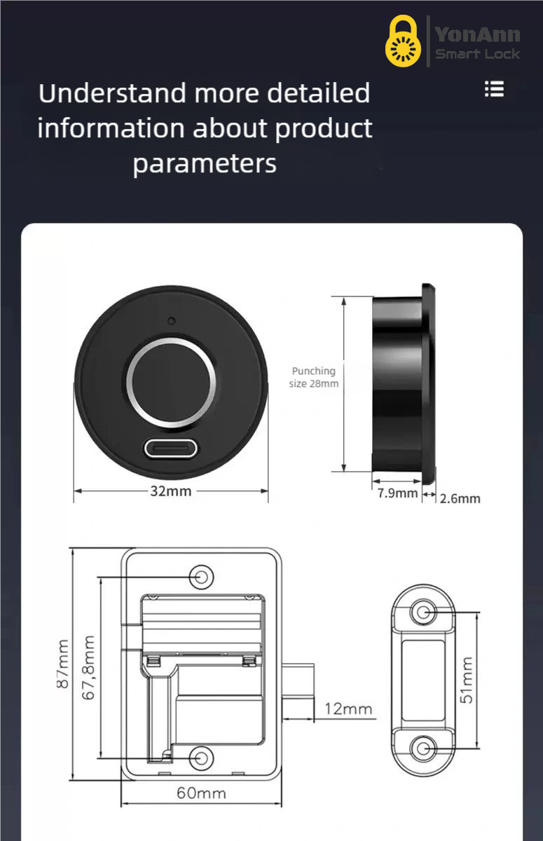 Cerradura de armario con lector de huellas dactilares compatible con Tuya | Desbloqueo multimodo, alimentación de emergencia tipo C