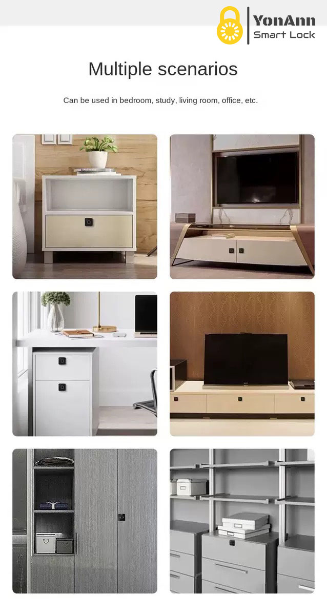 Cerradura inteligente para armarios Tuya con lector de huellas dactilares: control mediante aplicación, contraseña, NFC y desbloqueo multiacceso.