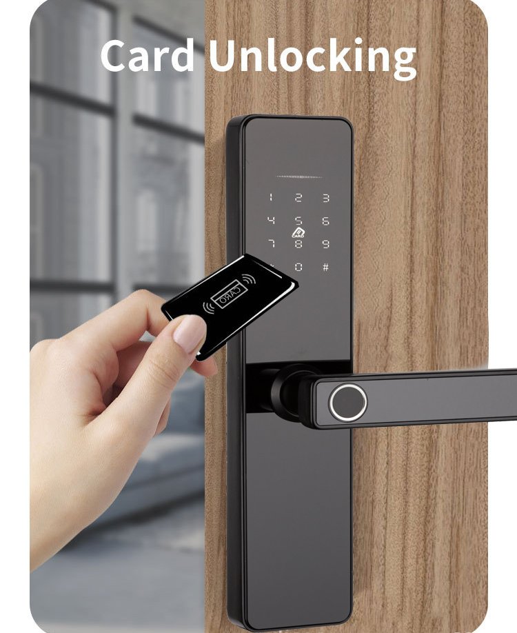 قفل ذكي من الفولاذ المقاوم للصدأ ببصمة الإصبع وواي فاي لباب الشقة وبطاقة RFID ومفتاح مع كلمة مرور TTLock لفتح البطاقة