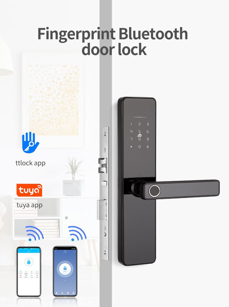 قفل ذكي من الفولاذ المقاوم للصدأ ببصمة الإصبع وواي فاي لباب الشقة وبطاقة RFID ومفتاح مع كلمة مرور TTLock يتم تركيبه على الباب