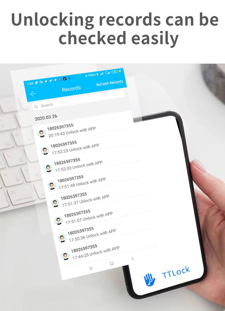قفل ذكي من الفولاذ المقاوم للصدأ ببصمة الإصبع وواي فاي لباب الشقة وبطاقة RFID ومفتاح مع كلمة مرور وتحقق من سجلات TTLock