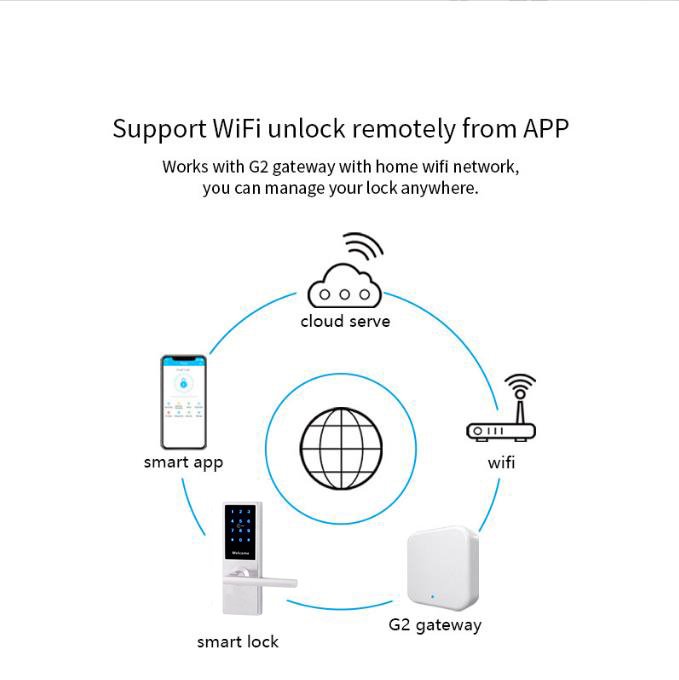 قفل ذكي من الفولاذ المقاوم للصدأ ببصمة الإصبع وواي فاي لباب الشقة وبطاقة RFID ومفتاح مع كلمة مرور TTLock