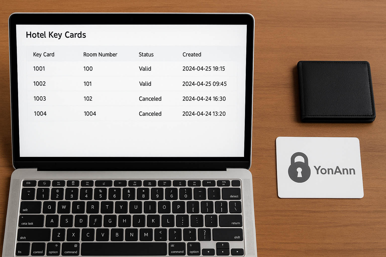 hotel key card with computer