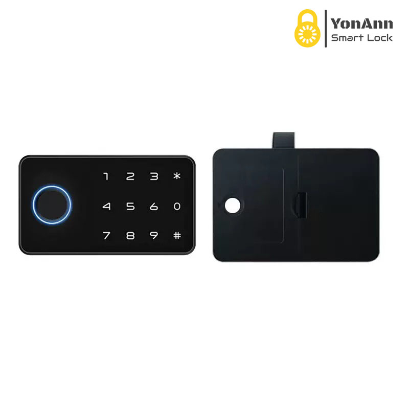 Cerradura inteligente para armarios Tuya con lector de huellas dactilares: control mediante aplicación, contraseña, NFC y desbloqueo multiacceso.