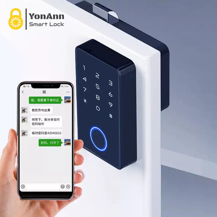 Cerradura inteligente para armarios Tuya con lector de huellas dactilares: control mediante aplicación, contraseña, NFC y desbloqueo multiacceso.