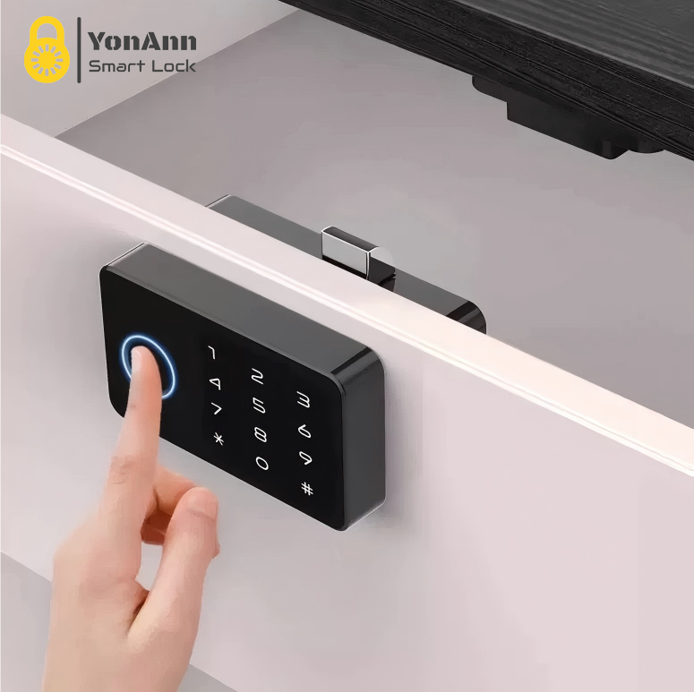 Cerradura inteligente para armarios Tuya con lector de huellas dactilares: control mediante aplicación, contraseña, NFC y desbloqueo multiacceso.