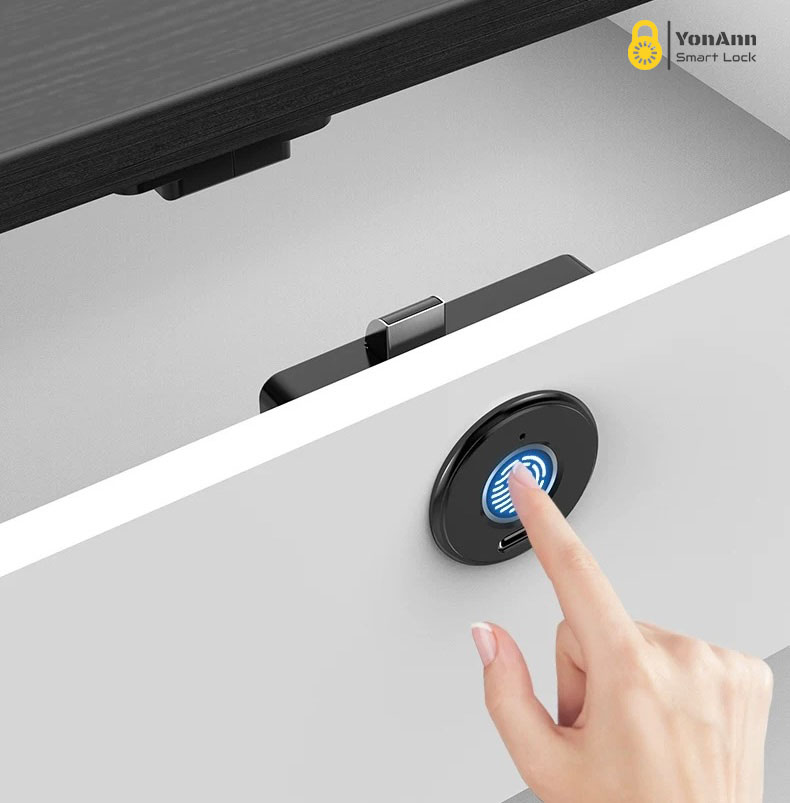 Cerradura de armario con lector de huellas dactilares compatible con Tuya | Desbloqueo multimodo, alimentación de emergencia tipo C